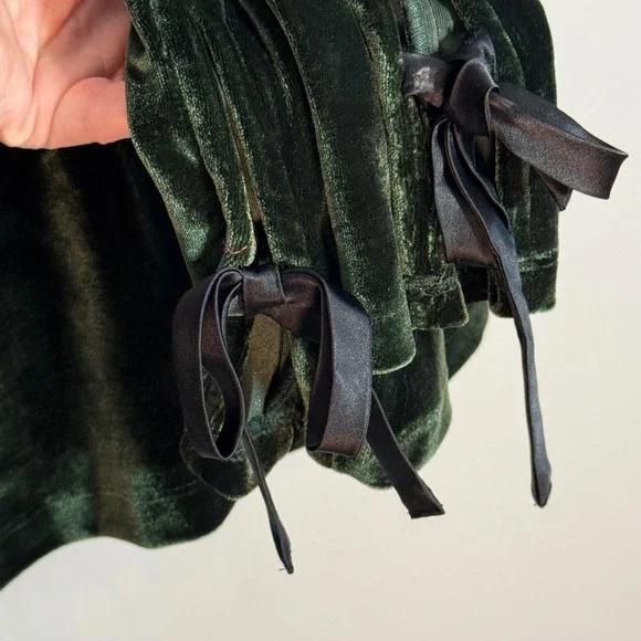 Anthropologie Green Velvet Ribbon Trimmed Open Back Long Sleeve Top Womens Small - Picture 4 of 6